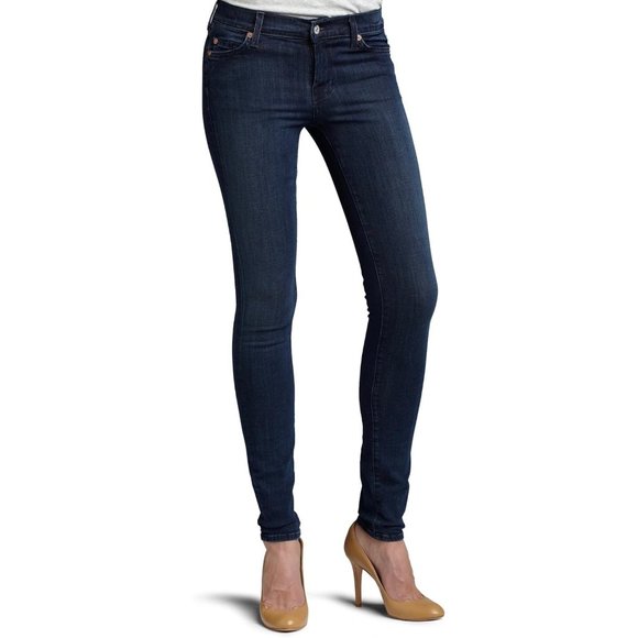 7 For All Mankind The Skinny Jeans Stretch Mid Rise Blue 7FAMK size 25 - Picture 1 of 12